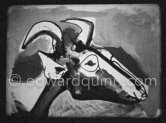 Development of goat painting. "Le mystère Picasso", Nice, Studios de la Victorine 1955. - Photo by Edward Quinn