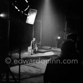 Pablo Picasso during filming of "Le mystère Picasso", Nice, Studios de la Victorine 1955. - Photo by Edward Quinn