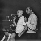 Pablo Picasso on camera. "Le mystère Picasso", Nice, Studios de la Victorine 1955. - Photo by Edward Quinn