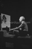 Pablo Picasso at work. "Le mystère Picasso", Nice, Studios de la Victorine 1955. - Photo by Edward Quinn
