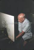 Pablo Picasso at work. "Le mystère Picasso", Nice, Studios de la Victorine 1955. - Photo by Edward Quinn