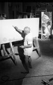 Pablo Picasso at work. During filming of "Le mystère Picasso", documentary. Nice, Studios de la Victorine, 1955. - Photo by Edward Quinn
