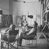 During filming of "Le mystère Picasso". Nice, Studios de la Victorine, 1955. - Photo by Edward Quinn