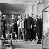 Pablo Picasso at the "Exposition Internationale Céramique". On the right Manuel Gonzalez Marti, director of the Museo de Bellas Artes de Valencia. Cannes 1955. - Photo by Edward Quinn