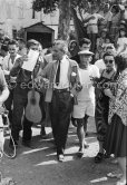Pablo Picasso, Jean Cocteau and Jacqueline on the way to the corrida put on in Pablo Picasso's honor. Vallauris 1955. - Photo by Edward Quinn