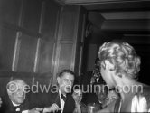 Martine Carol, Pablo Picasso, Jacqueline and film music composer Georges Auric attending the showing of "Le mystère Picasso". Cannes Film Festival 1956. - Photo by Edward Quinn