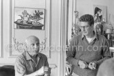 Pablo Picasso and Hjalmar Boyesen. He collaborated with Pablo Picasso 1956-1958, and executed some mosaics for him. La Californie 1956. - Photo by Edward Quinn