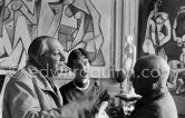 Pablo Picasso with Alberto Magnelli and his wife Susi Magnelli-Gerson. La Californie, Cannes 1956. - Photo by Edward Quinn