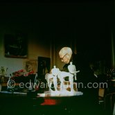 Pablo Picasso working on two plasters of "Centaure". La Californie, Cannes 1956. - Photo by Edward Quinn