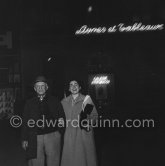 Pablo Picasso and Jacqueline leaving a private viewing of his book illustrations in the Matarasso gallery in Nice 1956. - Photo by Edward Quinn