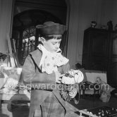 Claude Picasso dressed up as a clown. La Californie, Cannes 1956. - Photo by Edward Quinn