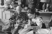 Pablo Picasso and Jacqueline with the goat Esmeralda at Christmas 1956. She was a Christmas present from Jacqueline. La Californie, Cannes 1956. - Photo by Edward Quinn