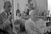 Pablo Picasso and oceanologist Jacques-Yves Cousteau. La Californie, Cannes 1958. - Photo by Edward Quinn