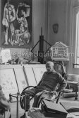 Pablo Picasso on the occasion of the visit of Clive Bell. La Californie, Cannes 1958. - Photo by Edward Quinn