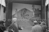 from left Georges Salles, President of the ICOM (left) and Henri Laugher, Member of the Executive committee of the UNESCO. Unvealing of the mural "The Fall of Icarus" ("La chute d'Icare") for the conference hall of UNESCO building in Paris. Vallauris, 29 March 1958. from left Georges Salles, President of the ICOM (left) and Henri Laugier, Member of the Executive committee of the UNESCO. Unveiling of mural "The Fall of Icarus" ("La chute d'Icare") for the conference hall of UNESCO building in Paris. The mural is made up of forty wooden panels. Initially titled "The Forces of Life and the Spirit Triumphing over Evil", the composition was renamed in 1958 by George Salles, who preferred the current title, "The Fall of Icarus" ("La chute d'Icare"). Vallauris, 29 March 1958. - Photo by Edward Quinn