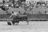 At the bullfight. Spectators from left: Paulo Picasso, John Richardson, Douglas Cooper, Francine Weisweiller, Jean Cocteau, Pablo Picasso, Luis Miguel Dominguin (spectator because of injuries), Lucia Bosè, Jacqueline. Antonio Ordonez, a leading bullfighter in the 1950's and the last survivor of the dueling matadors chronicled by Hemingway in ''The Dangerous Summer''. Corrida des vendanges. Arles 1959. Other photos of this bullfight in the bull ring see "Miscellaneous" - Photo by Edward Quinn