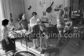Playing With Paper Hats. Picasso, Paloma, Claude, Catherine ("Cathy") Hutin, Louis Dominguin, Lucia Dominguin (the Children Of Luis Miguel Dominguin and Lucia Bosè). La Californie, Cannes 1959. - Photo by Edward Quinn