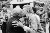 Pablo Picasso and Jean Cocteau. During filming of "Le Testament d’Orphée", film of Jean Cocteau. At Villa Santo Sospir of Francine Weisweiller. Saint-Jean-Cap-Ferrat 1959. - Photo by Edward Quinn