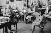 Pablo Picasso and Paloma Picasso, sitting on "Le chat". La Californie, Cannes 1960. - Photo by Edward Quinn