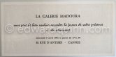 Invitation card for the opening of an exhibition at La Galerie Madoura, 5 april 1961. - Photo by Edward Quinn