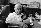 Pablo Picasso with dachshund Ma Jolie. La Californie, Cannes 1961. - Photo by Edward Quinn