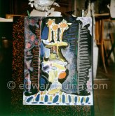 Gouache of Pablo Picasso, Caran D'ache wax oil pastels and water color. Pablo Picasso always liked surprises and in his work he encouraged unpredictable outcomes. La Californie, Cannes 1961. - Photo by Edward Quinn