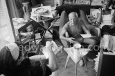 Pablo Picasso, Jacqueline and the wife of Antoni Clavé, Spanish painter. A table by Joseph-Marius Tiola in the background. La Californie, Cannes 1961. - Photo by Edward Quinn