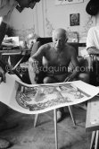 Pablo Picasso and his printer Aldo Crommelynck. La Californie, Cannes 1961. - Photo by Edward Quinn