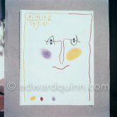Color crayon drawing made Sep. 27 1961. for Edward Quinn's book "Pablo Picasso at work". Notre-Dame-de-Vie, Mougins 1961. (date of the photo). - Photo by Edward Quinn