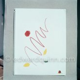 Color crayon drawing made Sep. 27 1961 for Edward Quinn's book "Pablo Picasso at work". Notre-Dame-de-Vie, Mougins 1961. (date of the photo). - Photo by Edward Quinn