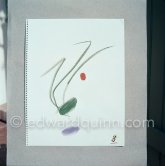 Color crayon drawing made Sep. 27 1961 for Edward Quinn's book "Pablo Picasso at work". Notre-Dame-de-Vie, Mougins 1961. (date of the photo). - Photo by Edward Quinn