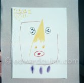 This picture shows the Rolleiflex camera of Edward Quinn. Color crayon drawing made Sep. 27 1961 for Edward Quinn's book "Pablo Picasso at work". Notre-Dame-de-Vie, Mougins 1961. (date of the photo). - Photo by Edward Quinn