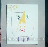 This picture shows the Rolleiflex camera of Edward Quinn. Color crayon drawing made Sep. 27 1961 for Edward Quinn's book "Pablo Picasso at work". Notre-Dame-de-Vie, Mougins 1961. (date of the photo). - Photo by Edward Quinn