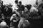 Pablo Picasso and Jacqueline. On the left: French communist party leader Jacques Duclos and Miguel Dominguin. Festivities put on in Pablo Picasso's honor for the 80th birthday. Nice 28.10.1961. - Photo by Edward Quinn