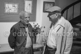 Pablo Picasso and Alberto Magnelli. Exhibition "Les Déjeuners". Dessins originaux de Pablo Picasso, Galerie Madoura. Cannes 1962. - Photo by Edward Quinn