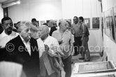 Marcel Duhamel, Jacques Prévert, Pablo Picasso, Brassaï. Opening of exhibition "Images de Jacques Prévert". Château Grimaldi, Antibes, 6.8.1963. - Photo by Edward Quinn