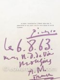 Authorization by Pablo Picasso for Edward Quinn for a book. Mougins 6.8.63. - Photo by Edward Quinn