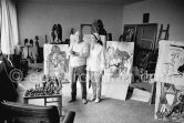 Pablo Picasso and Jacqueline in the room that became known as the viewing room. He would arrange his work so that he could see it from the living room every time he passed. He liked to bring his close friends there for a private viewing. Mas Notre-Dame-de-Vie, Mougins 1964. - Photo by Edward Quinn