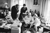 Angela and Siegfried Rosengart, Jacqueline and Pablo Picasso viewing the brochure "Collection Antoine Lefèvre". On the table "Pablo Picasso at Work" by Edward Quinn. Mas Notre-Dame-de-Vie, Mougins 1964. - Photo by Edward Quinn