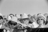 Pablo Picasso attending a bullfight. Not identified lady on the right. Fréjus 1965. (Photos of this bullfight in the bull ring see "Miscellaneous") - Photo by Edward Quinn