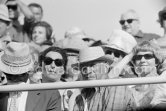 Pablo Picasso and Jacqueline attending a bullfight. Not identified lady on the right. Fréjus 1965. (Photos of this bullfight in the bull ring see "Miscellaneous") - Photo by Edward Quinn