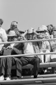Pablo Picasso attending a bullfight. Not identified lady on the right. Fréjus 1965. (Photos of this bullfight in the bull ring see "Miscellaneous") - Photo by Edward Quinn
