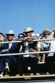 Pablo Picasso and Jacqueline attending a bullfight. Not identified lady on the right. Fréjus 1965. (Photos of this bullfight in the bull ring see "Miscellaneous") - Photo by Edward Quinn