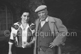Pablo Picasso and Jacqueline in the gardens of Mas Notre-Dame-de-Vie. First photos after surgery at British-American Hospital in Paris. Mougins 1965. - Photo by Edward Quinn