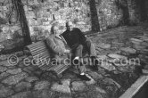 Pablo Picasso and Dr. Jacques Hepp, the surgeon who operated on him, in the gardens of Mas Notre-Dame-de-Vie. First photos after surgery at British-American Hospital in Paris. Mougins 1965. - Photo by Edward Quinn