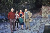 Pablo Picasso, Jacqueline and Dr. Jacques Hepp, the surgeon who operated on him, and his wife Myriam. In the gardens of Mas Notre-Dame-de-Vie. First photos after surgery at British-American Hospital in Paris. Mougins 1965. - Photo by Edward Quinn