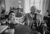 Jacqueline holding Pablo Picasso's hand. One of the first photos after his surgery at the British-American Hospital in Paris. Notre-Dame-De-Vie, Mougins 1965. - Photo by Edward Quinn