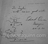 Film still "Pablo Picasso a Portrait" by Edward Quinn. Sylvie, a former nurse of Pablo Picasso who gets a book "Pablo Picasso à l'oeuvre" by Edward Quinn. Signed and dedicated by Pablo Picasso and Quinn "To Sylvie with good wishes" 24.2.1966. Mougins Mas Notre-Dame-de-Vie 1966. - Photo by Edward Quinn