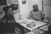 Pablo Picasso at the birthday dinner for Jacqueline (24.2.66). Mas Notre-Dame-de-Vie, Mougins 1966. - Photo by Edward Quinn
