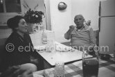 Pablo Picasso at the birthday dinner for Jacqueline (24.2.66). Mas Notre-Dame-de-Vie, Mougins 1966. - Photo by Edward Quinn